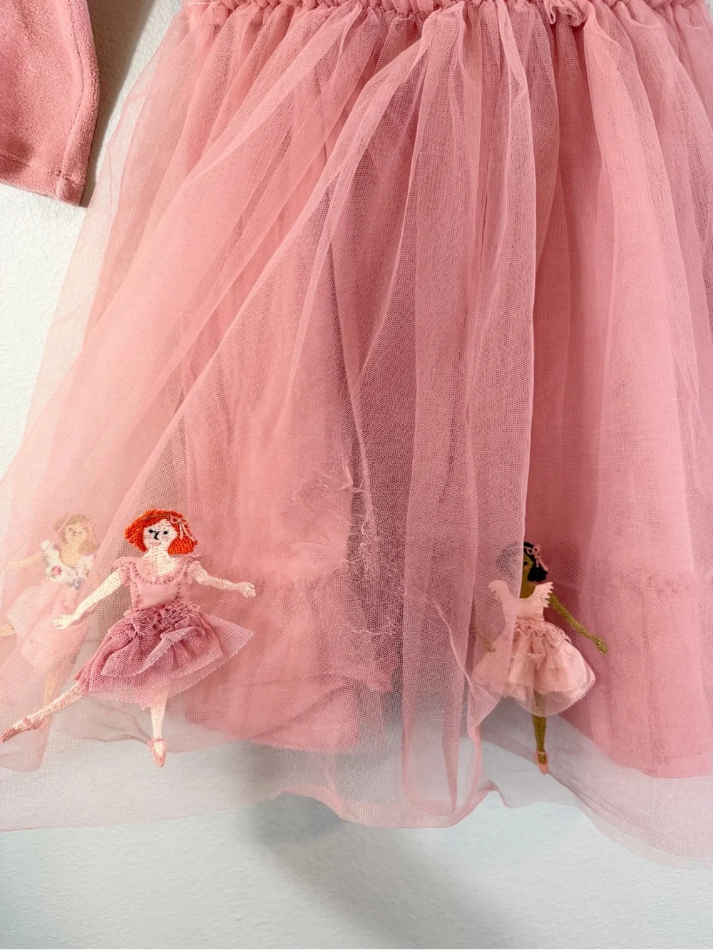 Mini Boden Pink Velvet Ballerina Tulle Appliqué Dress 7-8 Years Balletcore Girly